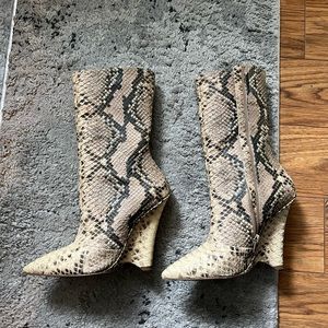 Yeezy Snake Print Ankle Boots - Tan and Black
